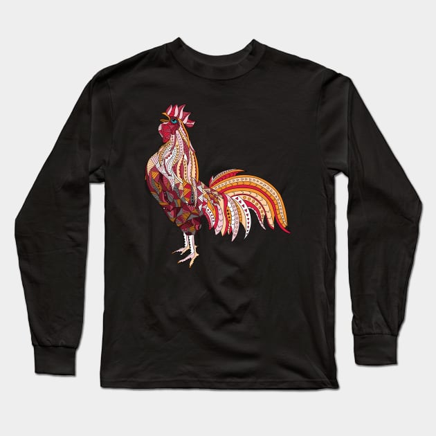 Ethnic Crowing Rooster Long Sleeve T-Shirt by Tebscooler